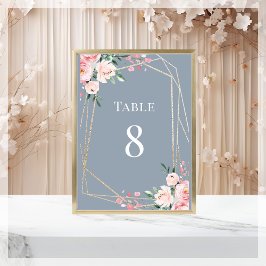 Numeração De Mesa Dusty Blue | DOURADO | Casamento Floral Rosa Esbra