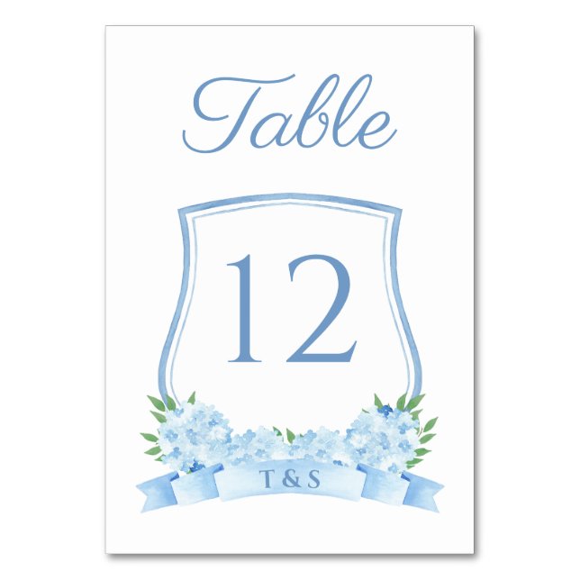 Numeração De Mesa Dusty Blue Eterno Hydrangea Crest Casamento (Frente)
