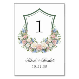 Numeração De Mesa Dusty Blue Floral Crest Casamento
