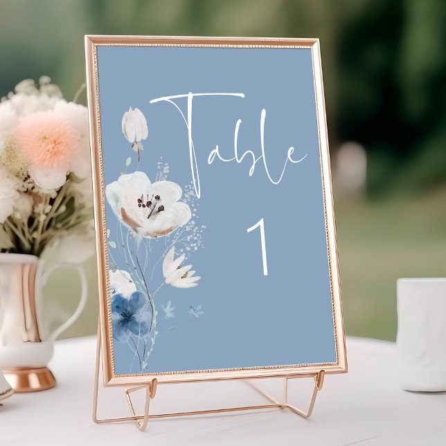 Numeração De Mesa Dusty Blue Floral Wedding (Criador carregado)