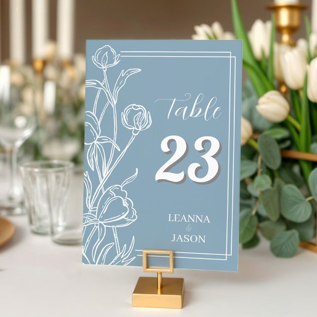 Numeração De Mesa Dusty Blue Hand Drawn Floral Casamento (Dusty Blue Hand Drawn Wildflower Floral Table Number)