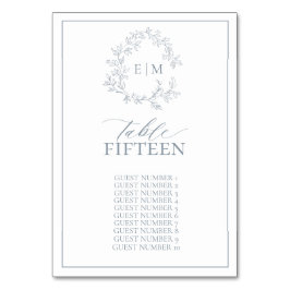 Numeração De Mesa Dusty Blue Leafy Crest Monograma Casamento