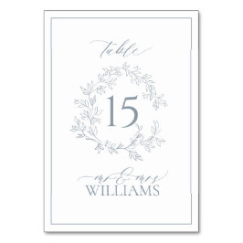 Numeração De Mesa Dusty Blue Leafy Crest Monograma Casamento