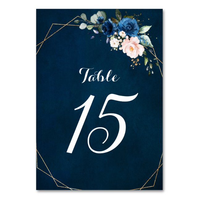 Numeração De Mesa Dusty Blue Marinho Champagne Ivory Floral Cabeça (Frente)