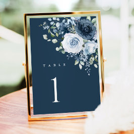 Numeração De Mesa Dusty Blue Navy Floral Wedding Table Number Sign