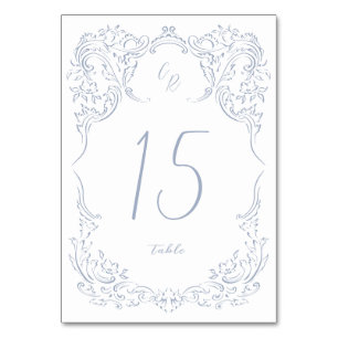 Numeração De Mesa Dusty Blue Vintage Casamento de Monograma Flourish