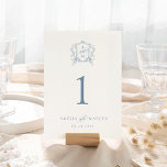 Numeração De Mesa Dusty Blue Vintage Crest Casamento<br><div class="desc">Esta bela design faz parte de uma bela coleção! Apresentando um delicado quadro de safra e um texto elegante.</div>