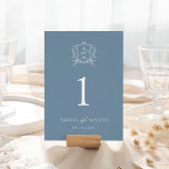 Numeração De Mesa Dusty Blue Vintage Crest Casamento<br><div class="desc">Esta bela design faz parte de uma bela coleção! Apresentando um delicado quadro de safra e um texto elegante.</div>