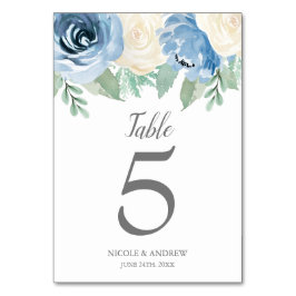 Numeração De Mesa Dusty Blue Watercolor Número da Tabela de Casament