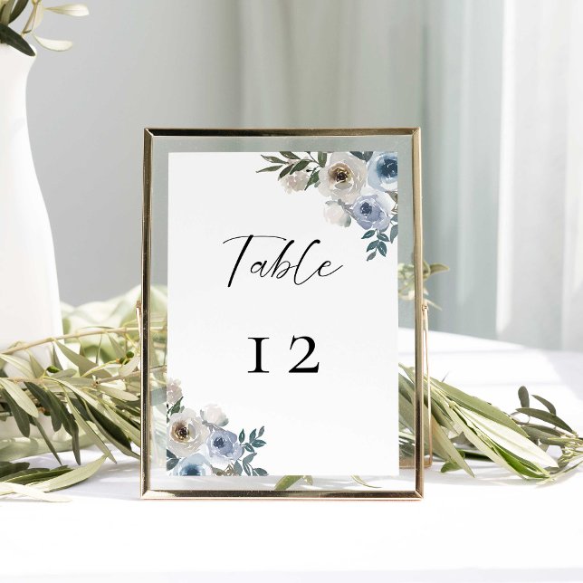 Numeração De Mesa Dusty Blue Wedding Floral Elegante Simples (Criador carregado)