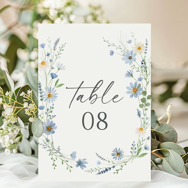 Numeração De Mesa Dusty Blue Wildflower Floral Wedding (Criador carregado)