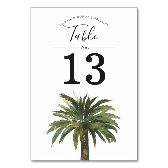Numeração De Mesa Dusty Palms | Número da Mesa de Casamento na Praia (Frente)