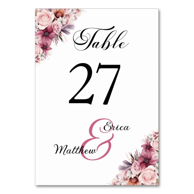 Numeração De Mesa Dusty Pink Boho - Tabela de Casamento Floral (Frente)