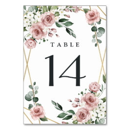 Numeração De Mesa Dusty Rosa Rosa e Dourado Casamento Verde Floral