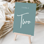 Numeração De Mesa Dusty Teal Hand Scripting Mesa 2<br><div class="desc">Cartões simples e chic em aqua empoeirado e branco fazem uma declaração elegante no seu casamento ou evento. Design apresenta "mesa [number]" em uma combinação de olhares de serif clássica e de caracteres de script manuscritos. Design repete-se de ambos os lados. Cartões numerados individualmente vendidos separadamente; solicite cada número de...</div>