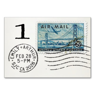 Numeração De Mesa E&A Wedding Reception Table Card 1 Air Mail Stamp