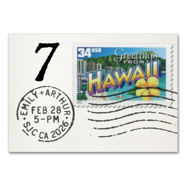 Numeração De Mesa E&A Wedding Reception Table Card 7 Hawaii (Verso)