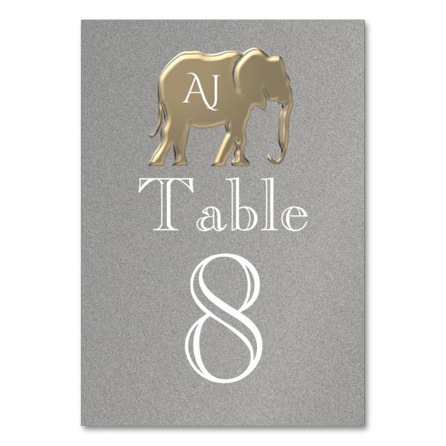 Numeração De Mesa Elefante de Casamento Prata Dourado (Frente)