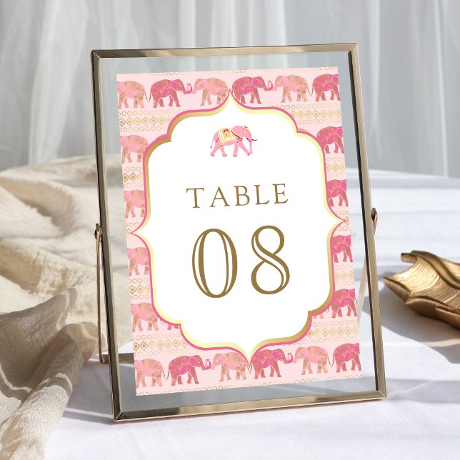 Numeração De Mesa Elefante Rosa e Dourado Casamento Indiano (Criador carregado)
