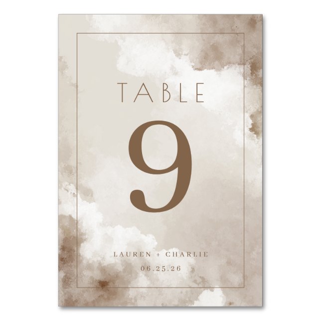 Numeração De Mesa Elegant Beige Watercolor Table Number (Frente)