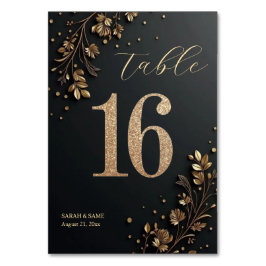 Numeração De Mesa Elegant Black Gold Floral Wedding Table Card