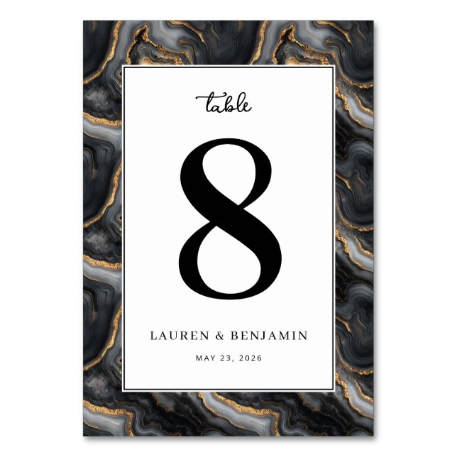 Numeração De Mesa Elegant Black Marbled Number Eight (Frente)