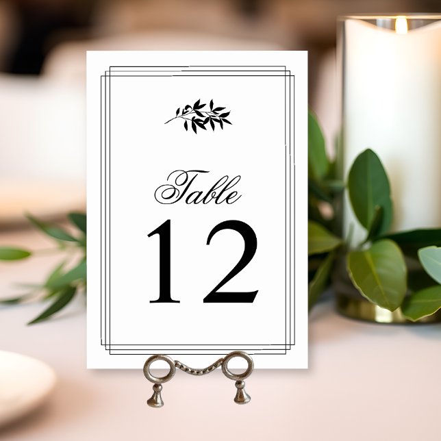 Numeração De Mesa Elegant black, white branch triple border wedding (Criador carregado)