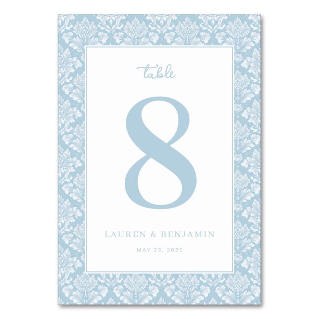 Numeração De Mesa Elegant Blue Damask Table Number (Frente)
