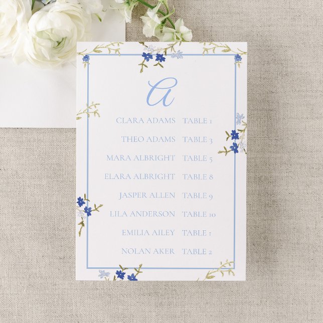 Numeração De Mesa Elegant Blue & Grey Wedding Seating Chart Card (Criador carregado)