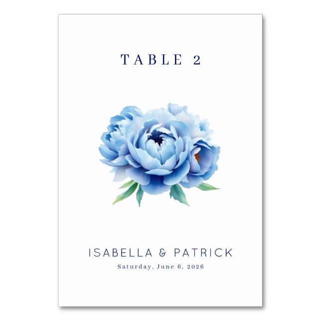 Numeração De Mesa Elegant Blue Peony Table Number (Frente)