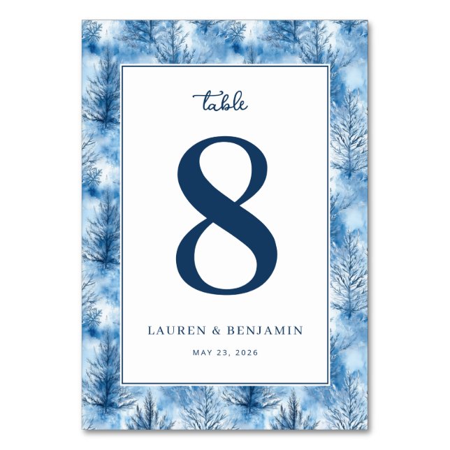 Numeração De Mesa Elegant Blue Winter Pine Trees (Frente)
