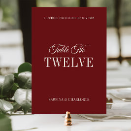 Numeração De Mesa Elegant Burgundy Old Money Wedding Table Number