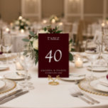 Numeração De Mesa Elegant Deep Burgendy Wedding Table<br><div class="desc">This deep burgundy wedding table number card is perfect for couples planning a burgundy, dark red, or jewel tone wedding. Each card displays the table number along with the couple's names and wedding date, keeping your reception tables organized and stylish at the same time. The clean and simple design works...</div>