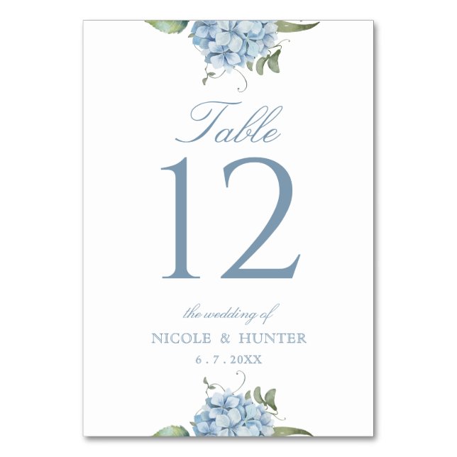 Numeração De Mesa Elegant Dusty Blue Hydrangea Wedding Table Number (Frente)
