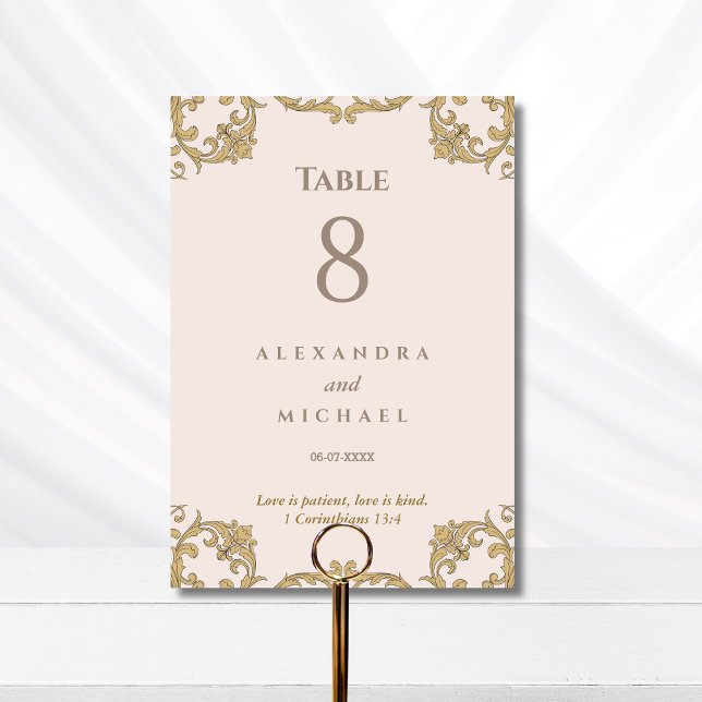 Numeração De Mesa Elegant Dusty Pink Baroque Christian Wedding  (Criador carregado)