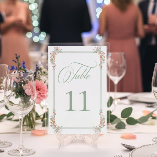 Numeração De Mesa Elegant Dusty Sage Pastel Wildflower Crest Wedding (Criador carregado)