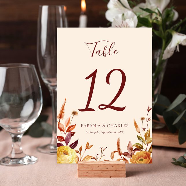 Numeração De Mesa Elegant Floral Boho Fall in Love Wedding (Criador carregado)