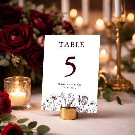 Numeração De Mesa Elegant Floral Burgundy Wedding