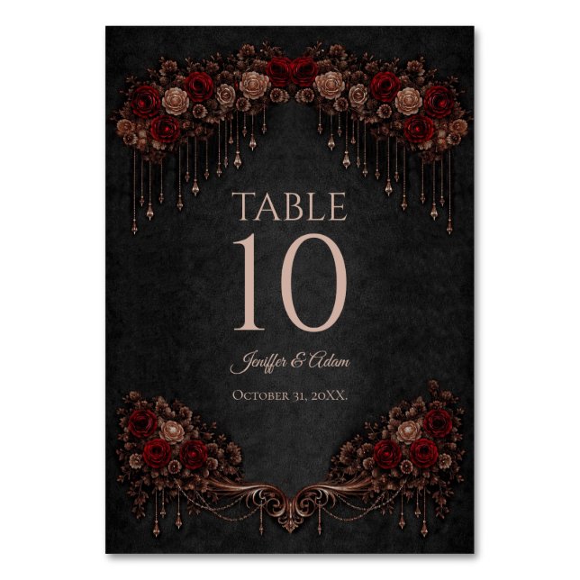 Numeração De Mesa Elegant floral Gothic Wedding Table number (Frente)