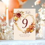 Numeração De Mesa Elegant Floral Heart Boho Fall in Love Wedding<br><div class="desc">Add a romantic and stylish touch to your reception décor with the Modern Elegant Boho Floral Heart Fall in Love Wedding Table Number. Designed for couples who love warm, natural aesthetics, this table number features a beautifully arranged floral heart with soft boho-inspired elements that create a charming and elegant presentation....</div>