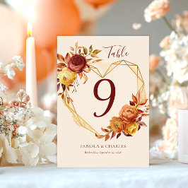 Numeração De Mesa Elegant Floral Heart Boho Fall in Love Wedding