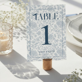 Numeração De Mesa Elegant Floral Toile Script Blue Wedding