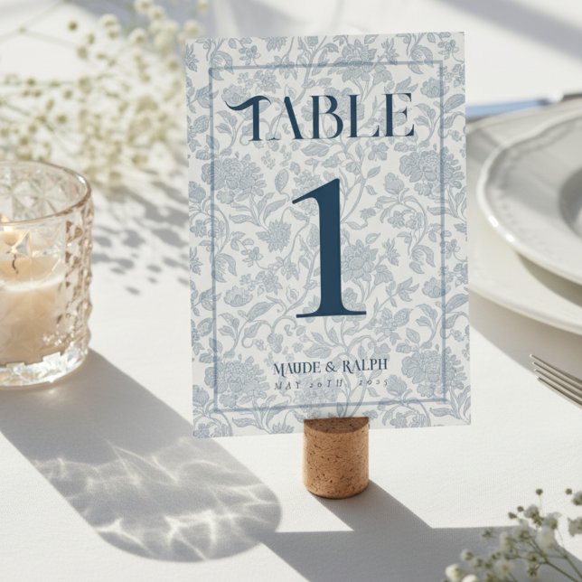 Numeração De Mesa Elegant Floral Toile Script Blue Wedding  (Guide guests to their seats using these Elegant Floral Toile Script Blue Wedding Table Number! )