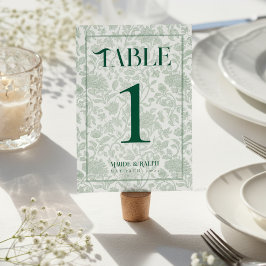 Numeração De Mesa Elegant Floral Toile Script Green Wedding
