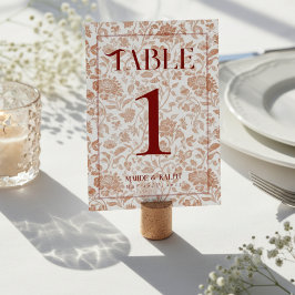 Numeração De Mesa Elegant Floral Toile Script Red Wedding