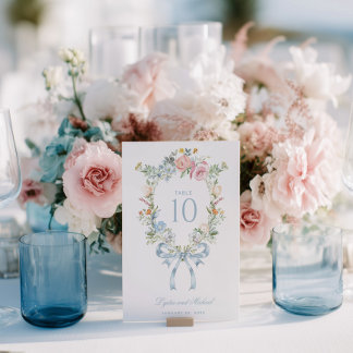 Numeração De Mesa Elegant Floral Wreath Crest Monogram Table Number
