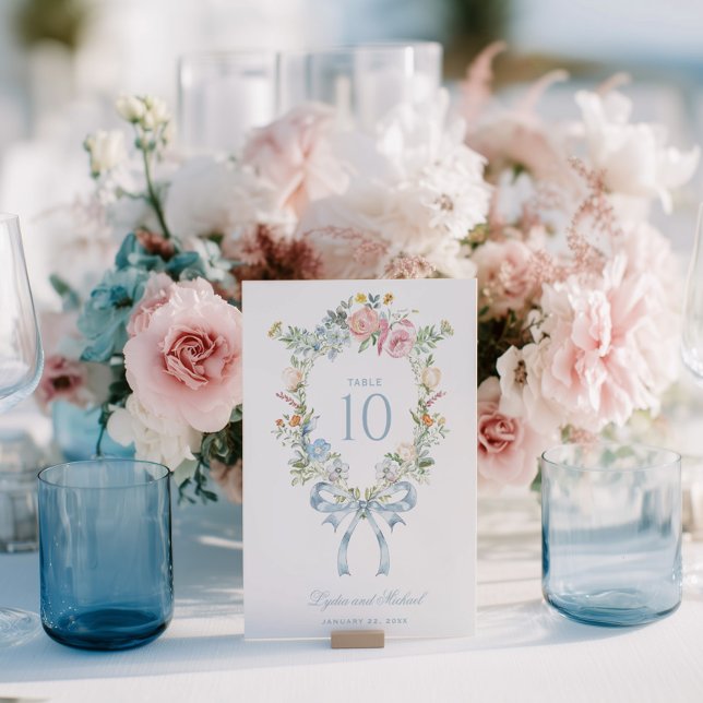 Numeração De Mesa Elegant Floral Wreath Crest Monogram Table Number (Criador carregado)