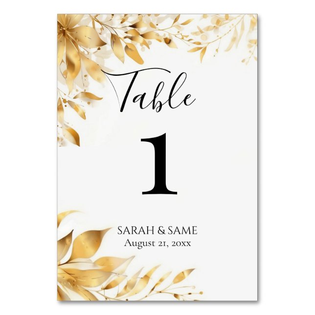 Numeração De Mesa Elegant Gold Floral Wedding Table Card (Frente)