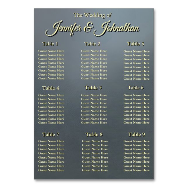 Numeração De Mesa Elegant Grey Background Wedding Seating Chart (Frente)