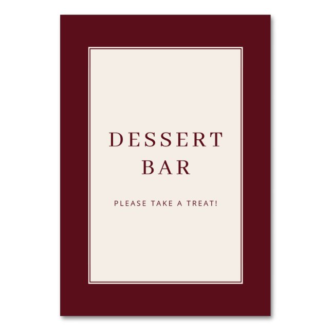 Numeração De Mesa Elegant Maroon Dessert Bar Sign (Frente)